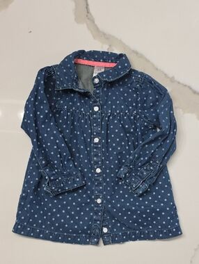 Girls' Blue Polka Dot Denim Jacket Shirt Size 24 Months